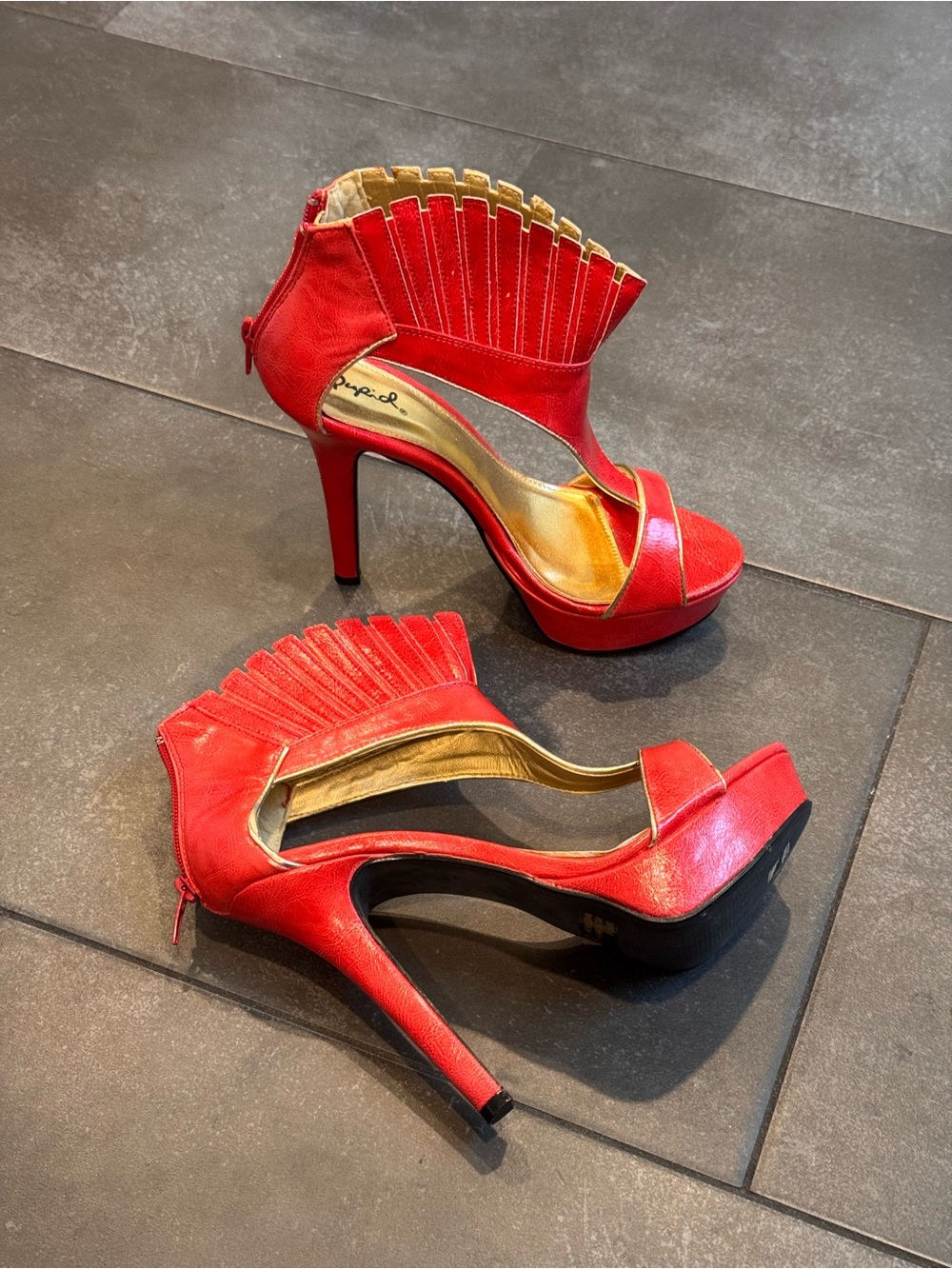 Qupid Gaze Red Fringe Platform Stiletto Heels